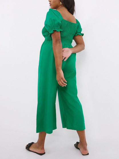 Simply Be Emerald Linen Blend Shirred Culotte Jumpsuit 22, 24, 26, 30, 32 RRP£35