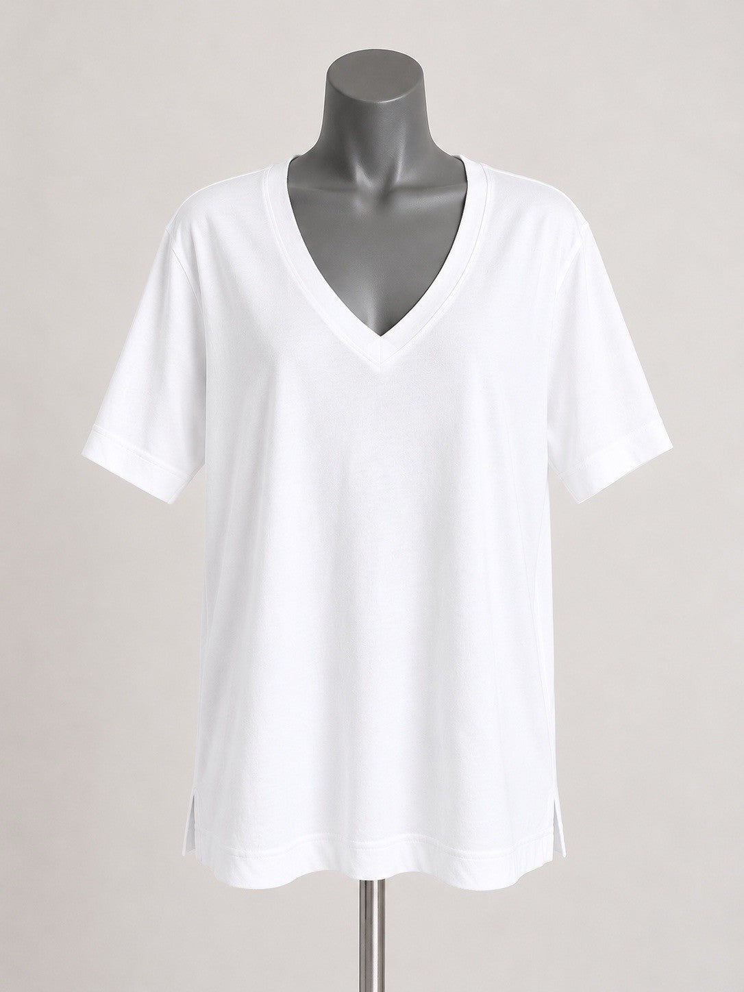White Cotton Modal Slouch V-Neck T-Shirt Size Small0