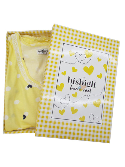 Italian Bisbigli Yellow Pure Cotton Heart Print Shorts Pyjama Set UK 10 14 16 20