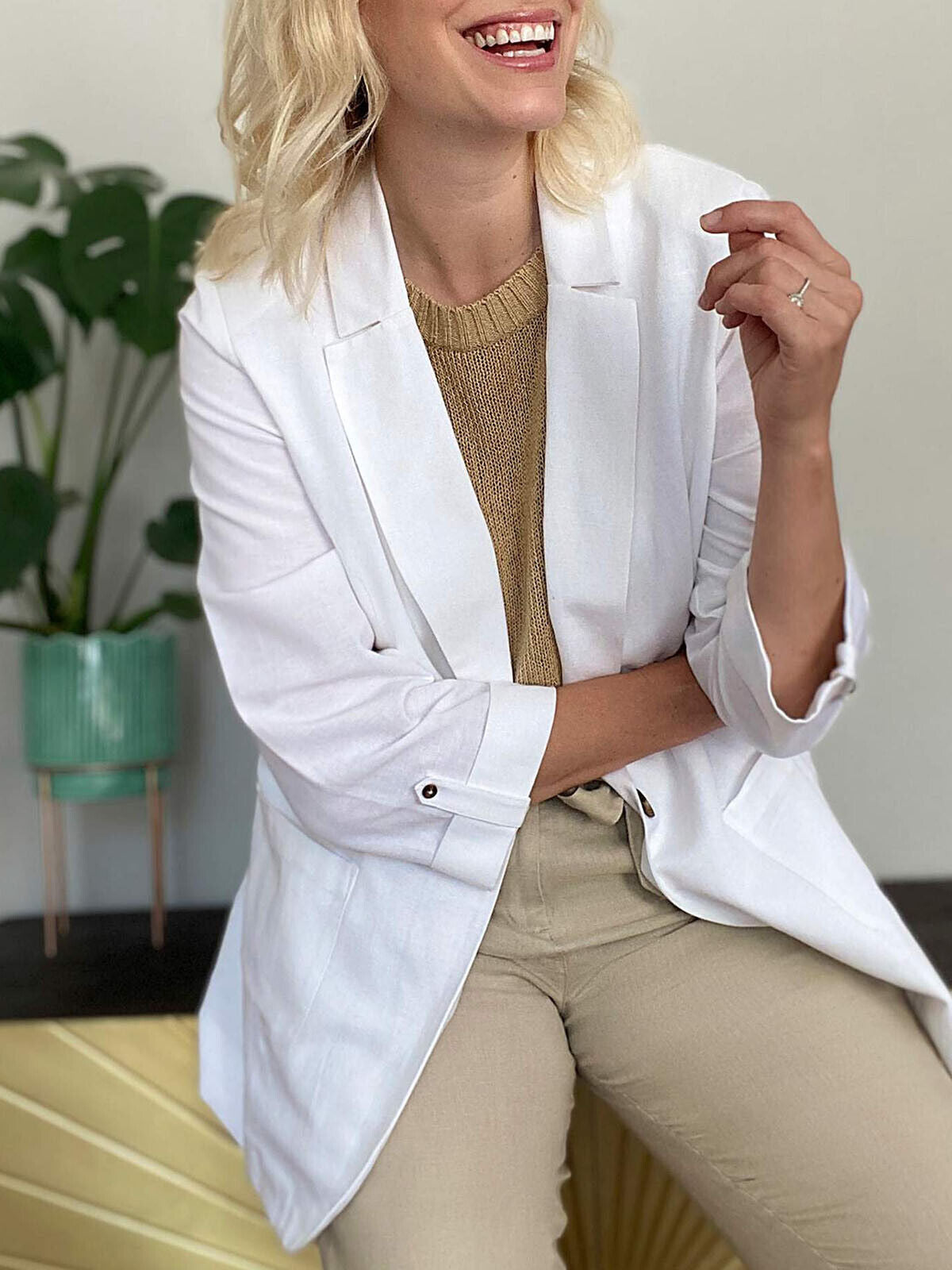 Capsule White Linen Blend Single Breasted Blazer Jacket Sizes 14, 20, 24, 26