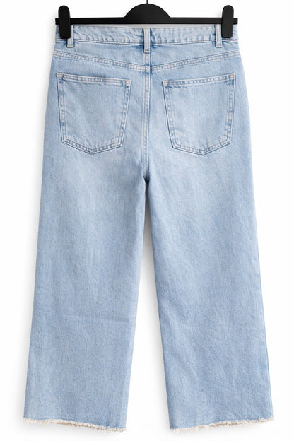 M*S Blue Cropped Jean Wide Leg High Waist Raw Hem Size 10 Short1