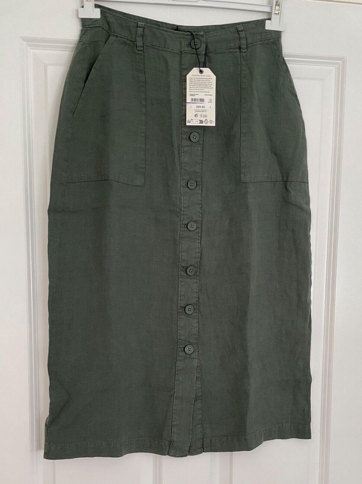 EX Seasalt Green Dark Balsam Rosewell Farm Linen Midi Skirt Sizes 8-20 RRP £65