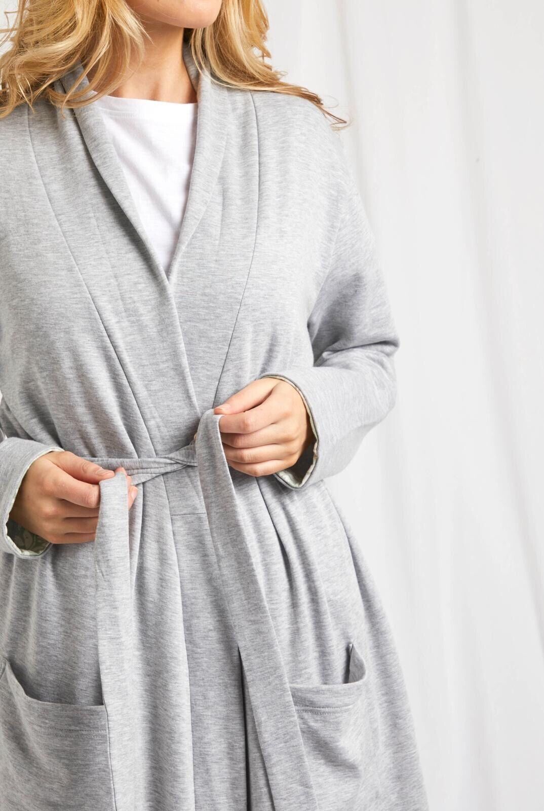 EX Weird Fish Clare Belted Dressing Gown Pearl Grey Pockets in Sizes 8 - 18