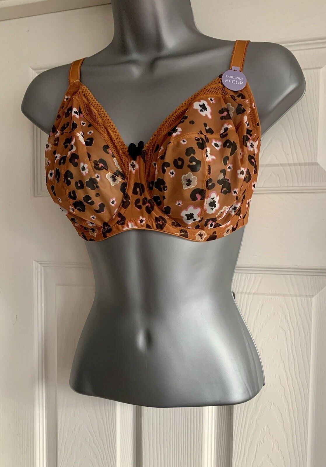 EX M*S Ginger Printed Mesh Underwired Max Support Bra Sizes 32G, 32GG, 32H