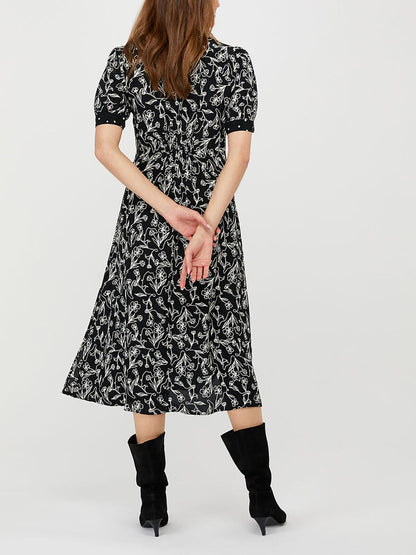 Ex Monsoon Black Jean Print Midi Dress in Sizes 8, 14, 16 RRP £70