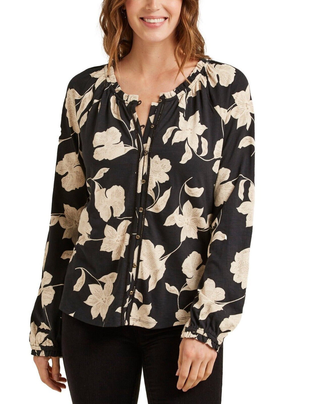 EX Fat Face Black Rachel Silhouette Floral Top in Size 12 RRP £36