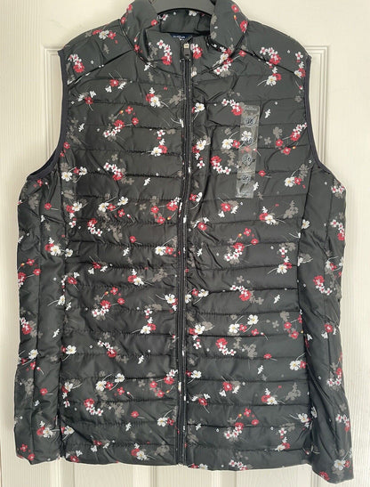 Weekend Black Floral Print Packaway Quilted Gilet Jacket 18, 20, 22, 24, 26