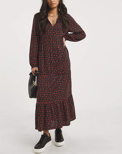 JD Williams Black Spot Print Balloon Sleeve Midi Smock Dress 16 20 22 24 26 28