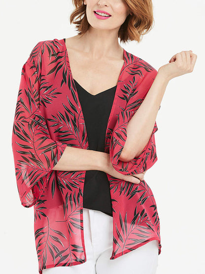 Capsule Pink Leaf Print Boxy Chiffon Kimono Plus in Sizes 12 or 14