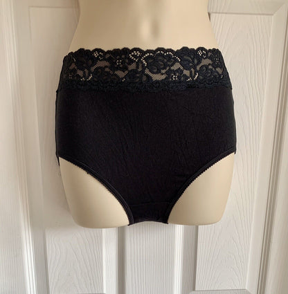 EX M*S Black Lace Waist High Rise Full Briefs in Sizes 10, 16, 18, 20
