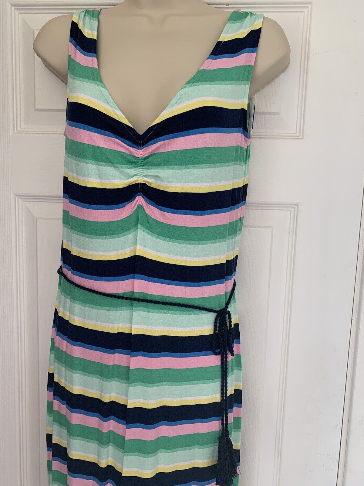 EX M*S Multi Striped Slip Beach Maxi Summer Sleeveless Dress Sizes 8 or 10