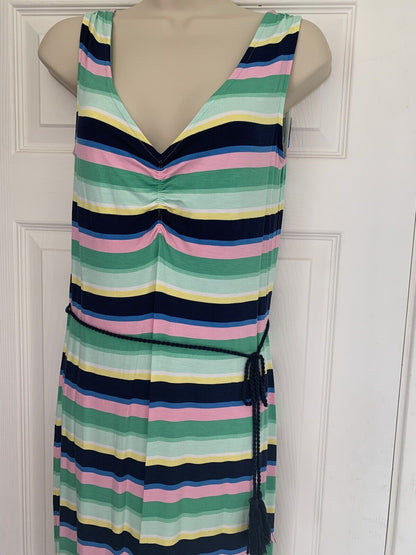 EX M*S Multi Striped Slip Beach Maxi Summer Sleeveless Dress Sizes 8 or 10