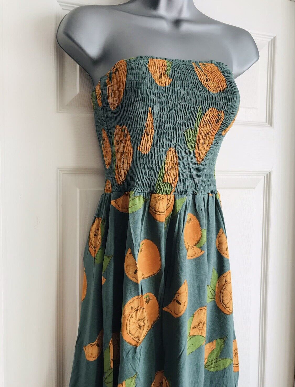 Strapless Dress Zesty Orange Fruit Print Shirred Bandeau 8 10 12 14 16 18 22