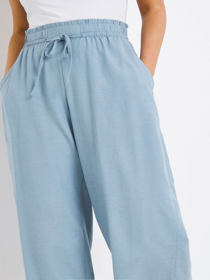 Capsule Blue Pull On Linen Mix Wide Leg Culottes in Sizes 10, 16, 18, 22, 24