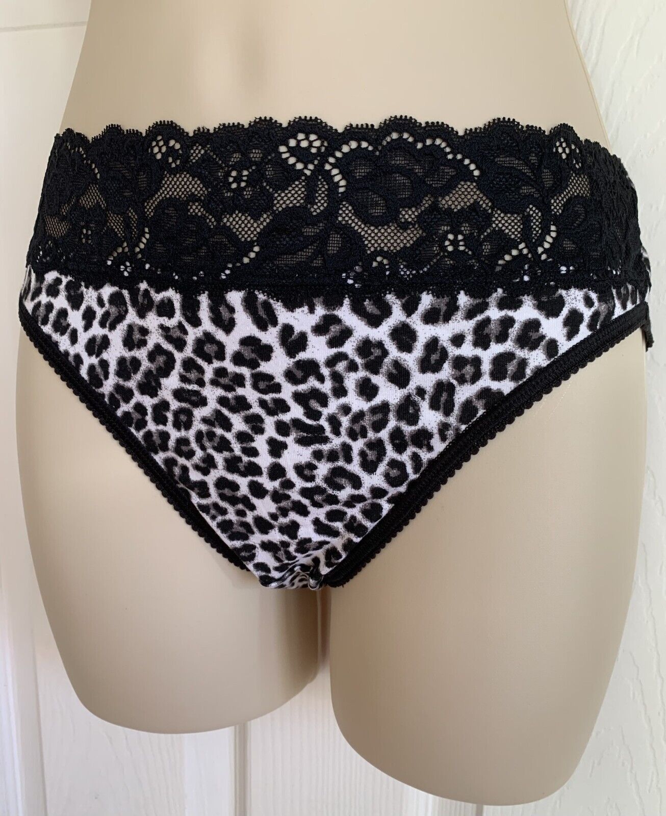 EX M*S Animal Print Cotton Rich Embroidery Lace Trim High Leg Knickers 10-22