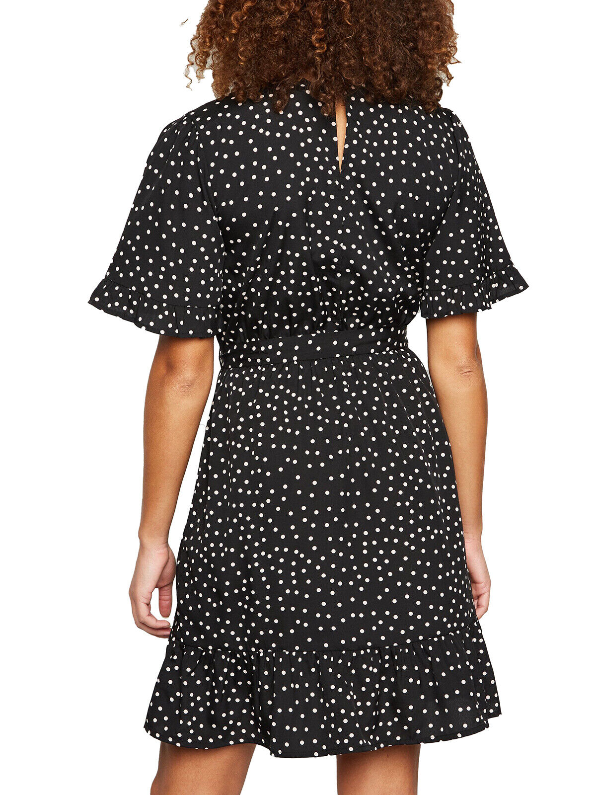 EX New Look Black Polka Dot Frill Trim Dress in Sizes 10, 12, 14, 16, 18