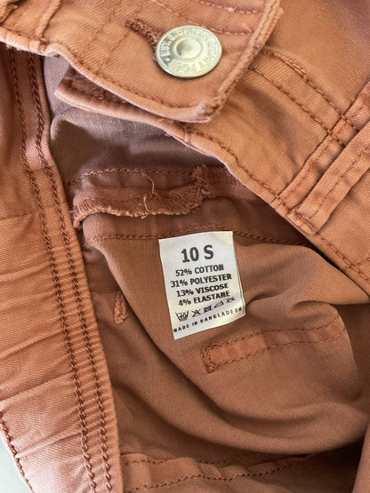 EX M*S Salmon Cotton Blend Slim Ankle Grazer Joggers Chino Trousers Size 10Short3