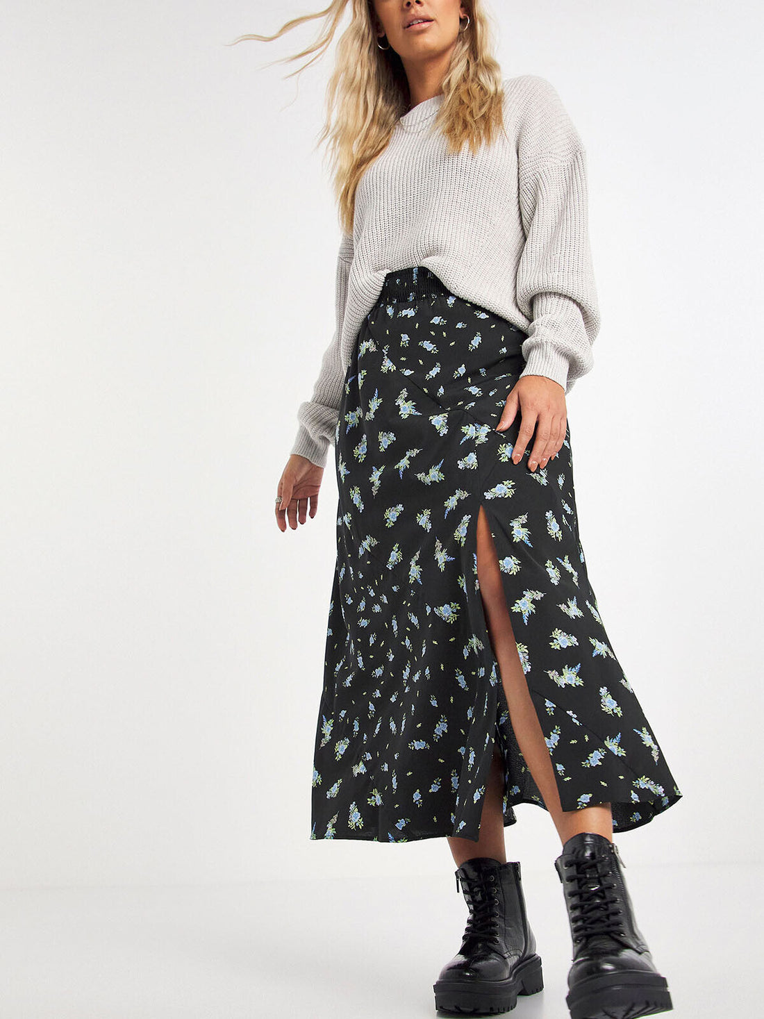 Simply Be Black Mixed Print Asymmetric Skirt in Sizes 18, 20, 24