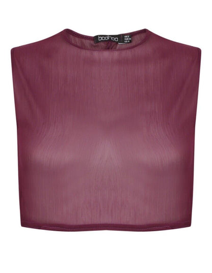 Ex Boohoo Purple Red Open Back Crop Camisole Tank Vest Rib Top Size 8 10 12 14