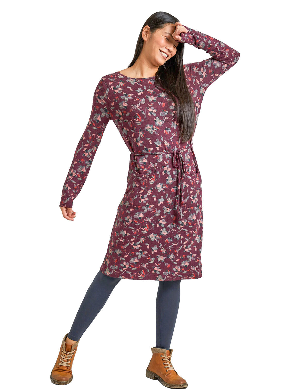 Weird Fish Burgundy Sydney Printed Marl Dress in Sizes 10, 12, 16, 18 RRP £45