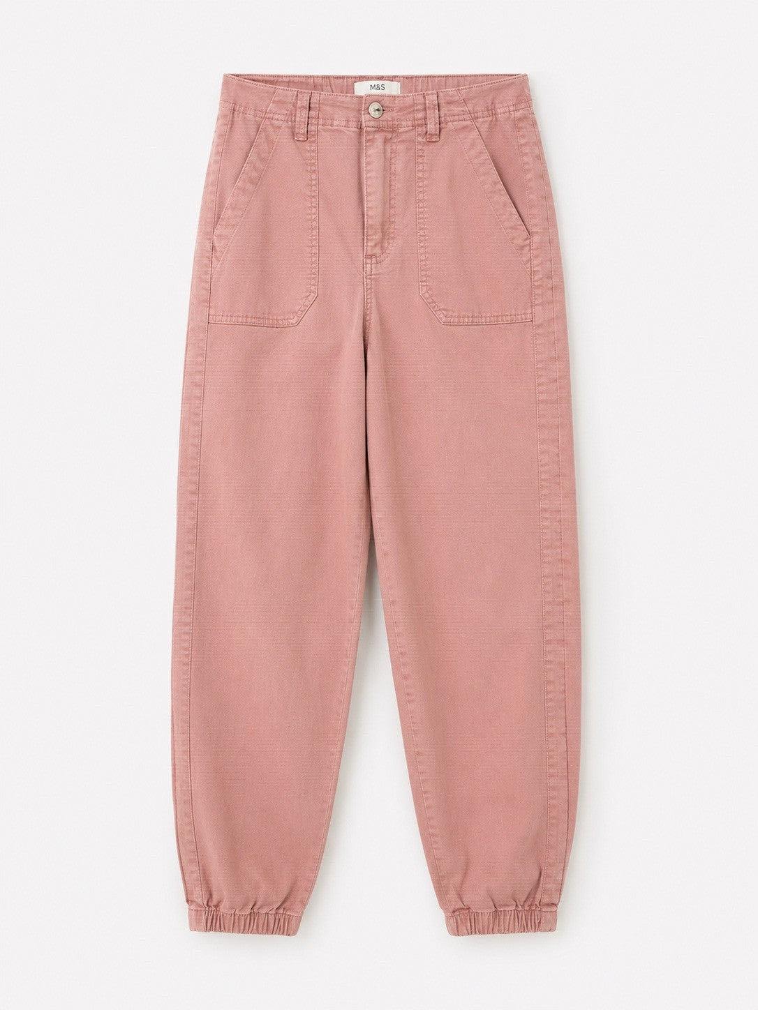 EX M*S Pink Cotton Blend Slim Ankle Grazer Joggers Chino Trousers Size 8 Long0
