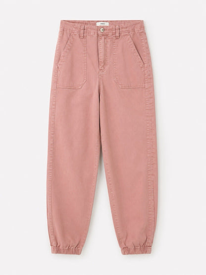 EX M*S Pink Cotton Blend Slim Ankle Grazer Joggers Chino Trousers Size 8 Long0