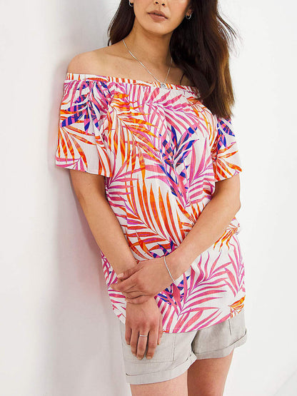 Julipa Pink Crinkle Palm Print Blouse Sizes 12 14 16 18 20 24 26 28 30 RRP £30