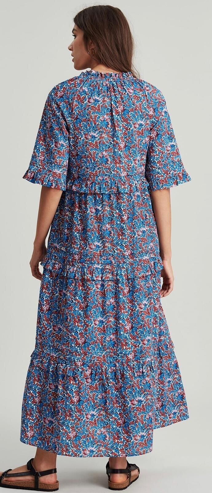 EX Joules Womens Lia Frill Tiered Dress Blue Floral in Sizes 8-18  RRP £99