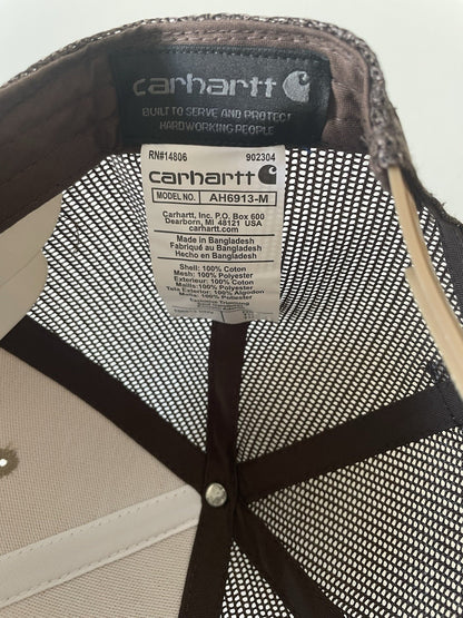 Carhartt Beige/Brown Force Cap Canvas Mesh Back Graphic Dog Logo Workwear Cap2