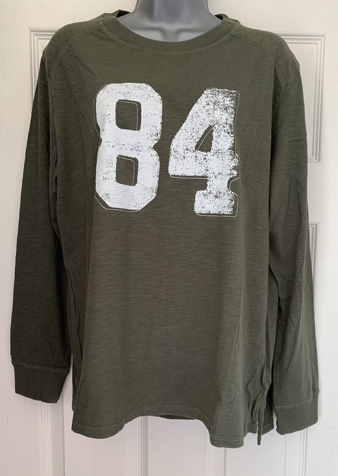 EX M*S Khaki Pure Cotton 84 Slogan Long Sleeve Top Sizes 14, 16, 20, 22