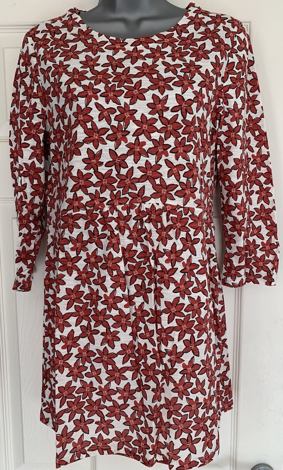 EX SEASALT Star Flower Barn Red Early Boat Organic Cotton Tunic Size 10 or 12