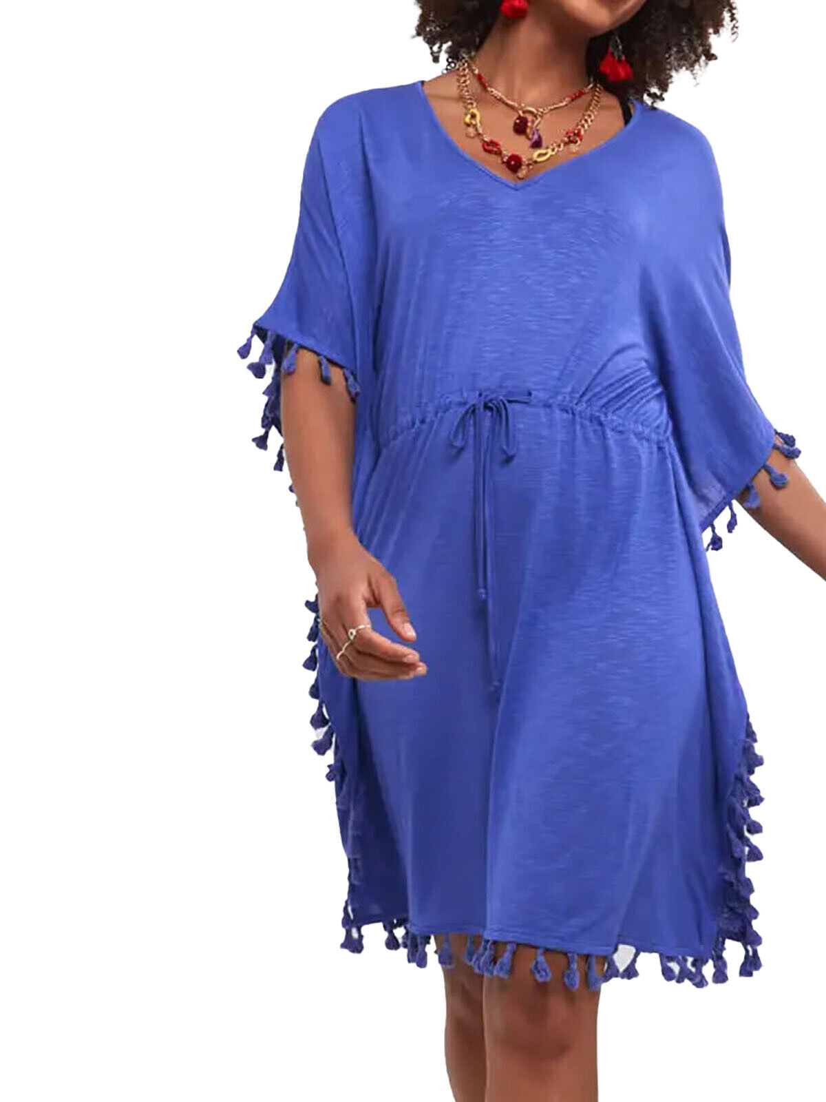 Joe Browns Blue Jersey Tassel Trim Boho Beach Cover Up Sizes 8-18 S, M, L RRP£33