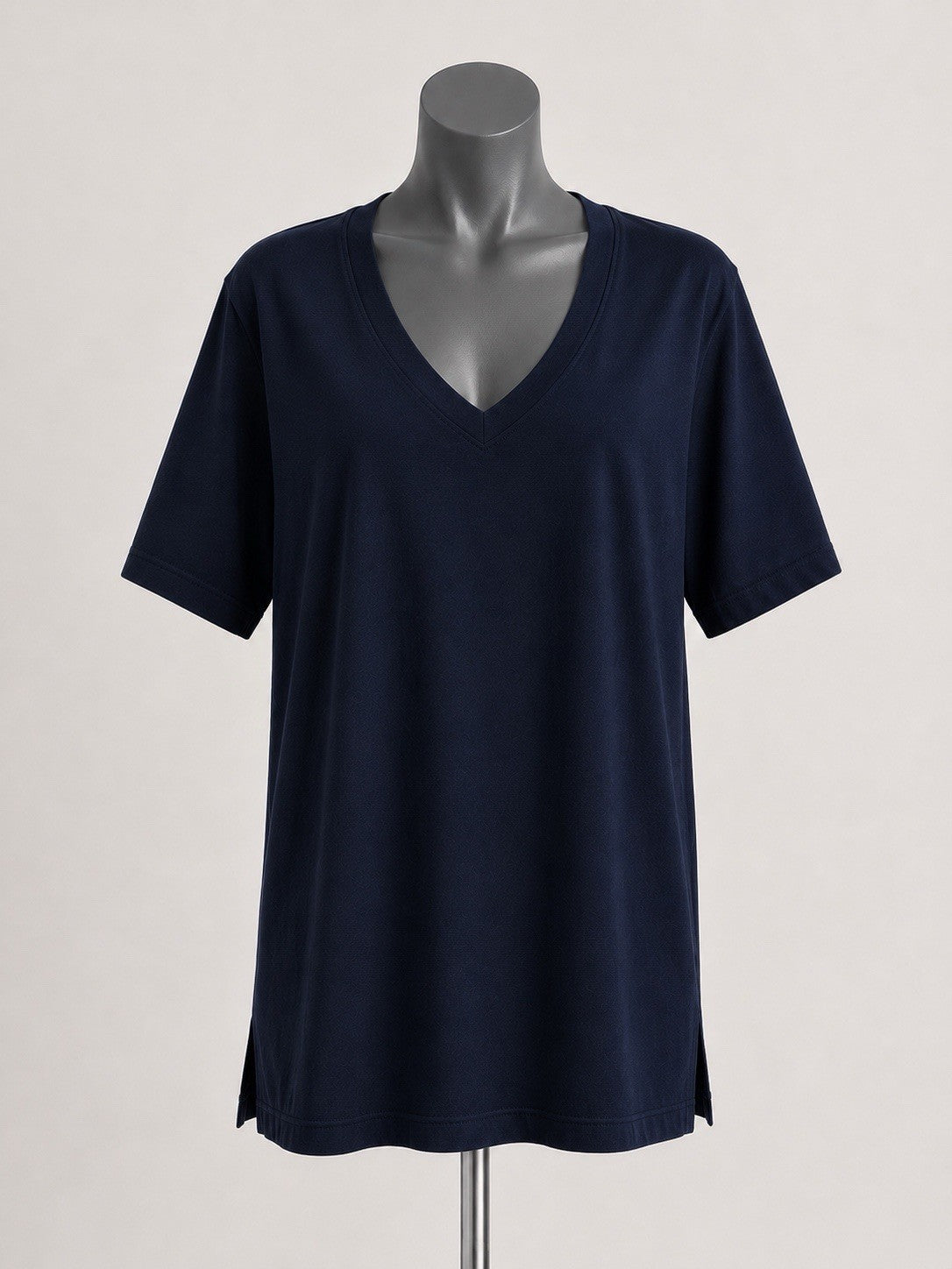 Dark Navy Cotton Modal Slouch V-Neck T-Shirt Size XL0
