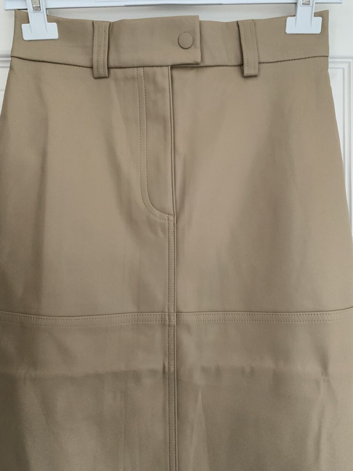 EX M*S Beige Unlined Faux Leather A-Line Skirt Sizes 6 8 10 12 14 16 20 RRP £35