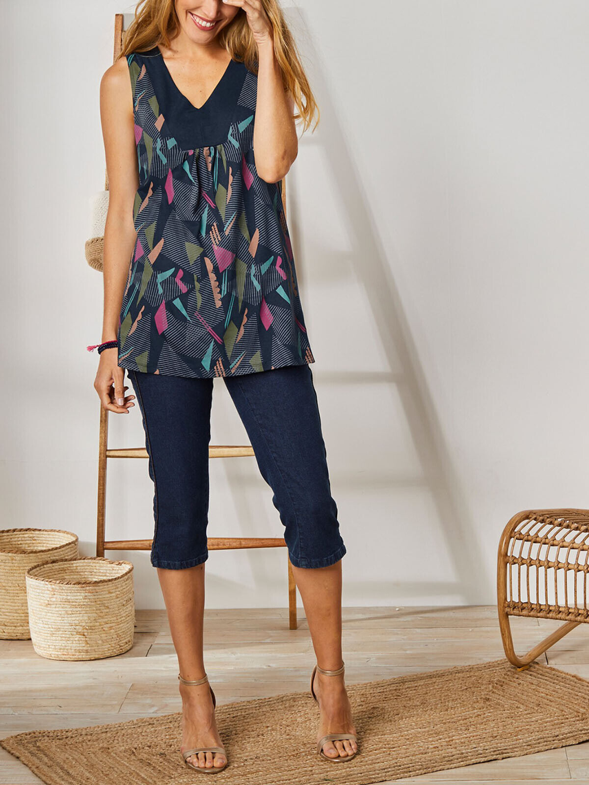 Blancheporte Navy Abstract Print Sleeveless Top in Sizes 14/16, 18/20, 22, 24