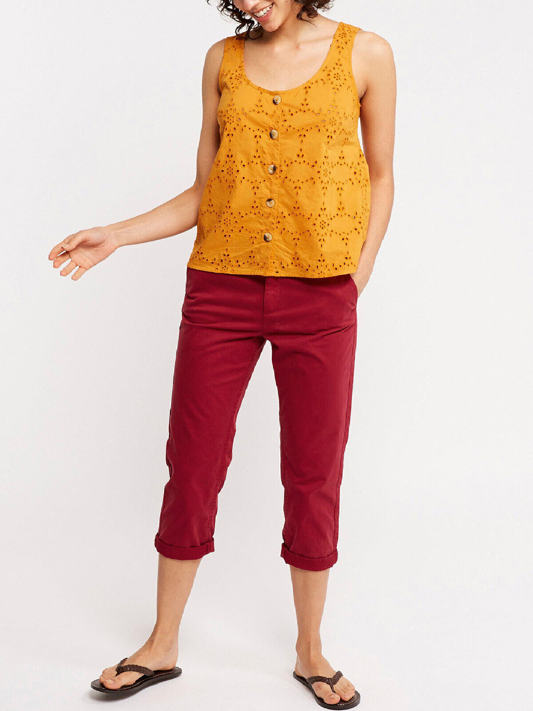EX Fat Face Ochre Tia Broderie Button Cami in Sizes 12, 14, 16, 18 RRP £35