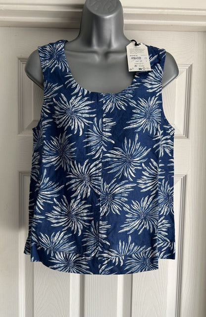 EX Seasalt Lighthouse Sea Flower Dark Voyage Station Linen Vest Top 10-22 RRP£48