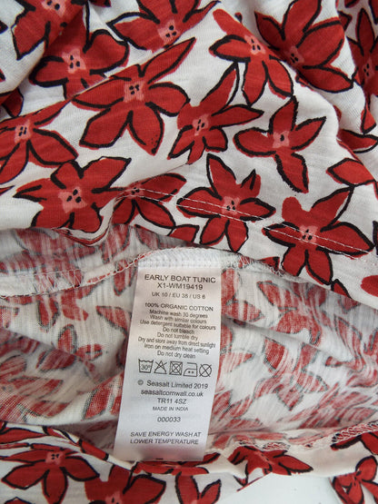 EX SEASALT Star Flower Barn Red Early Boat Organic Cotton Tunic Size 10 or 12