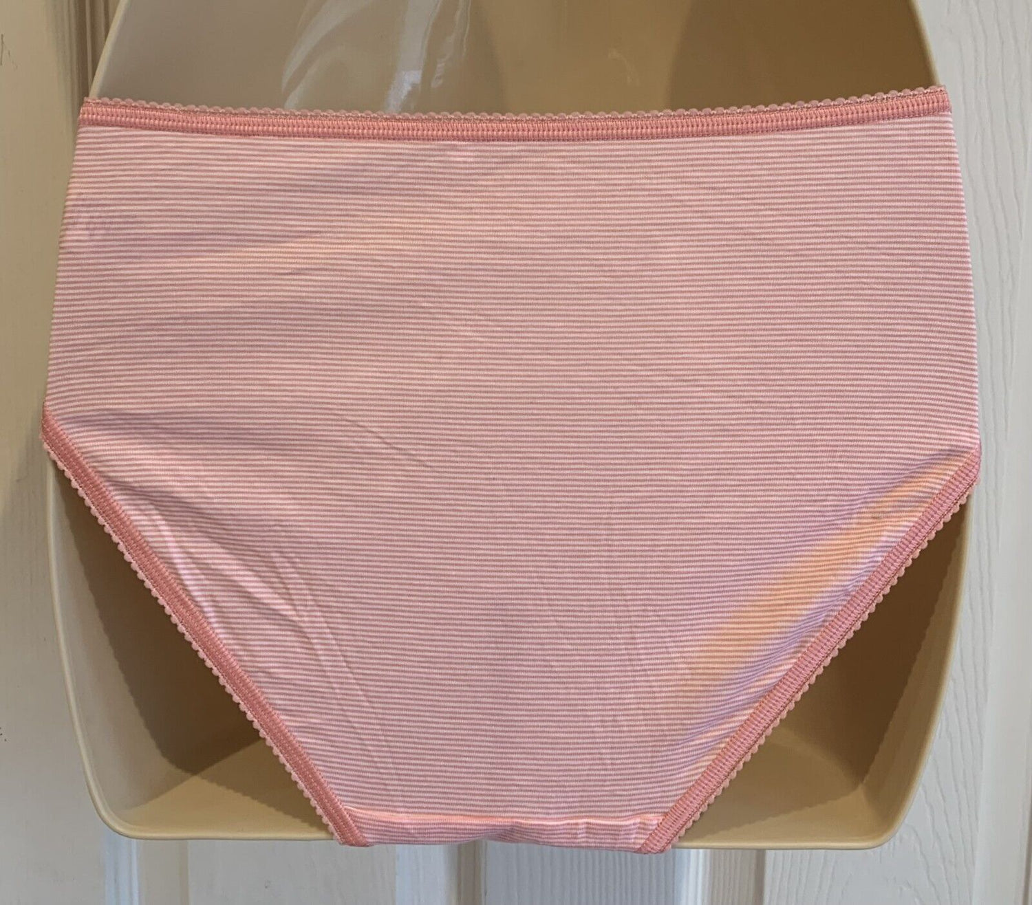 EX M*S Dusty Pink Stripe Cotton Rich Lace Striped High Leg Knickers Size 10-22