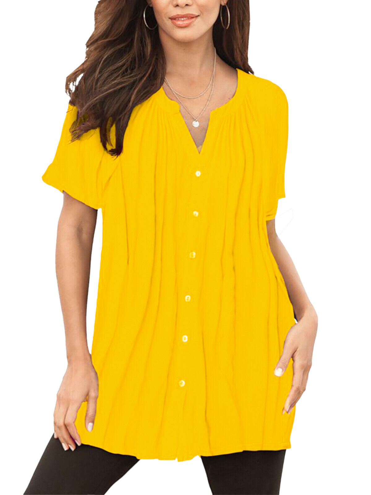 Roamans Yellow Short Sleeve Angelina Tunic Long Button Front Shirt UK 20-30