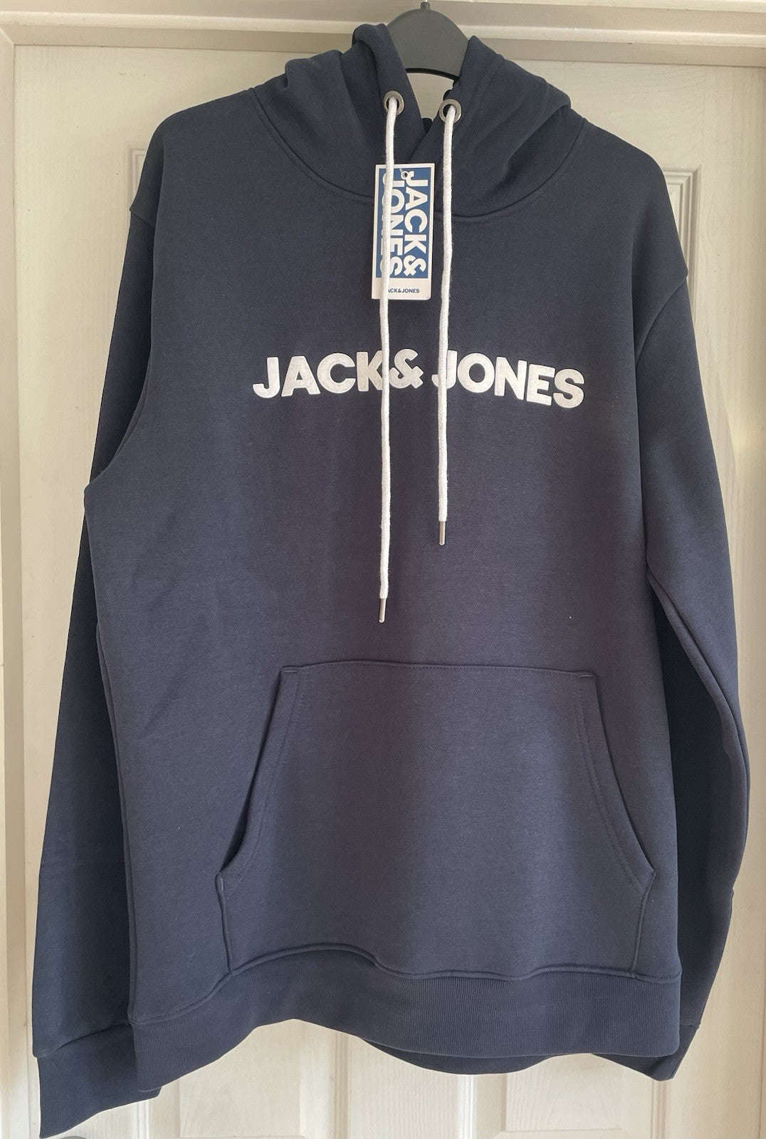 Jack &amp; Jones Mens Navy Hooded Sweatshirt Hoodie Pullover Top Size XL0