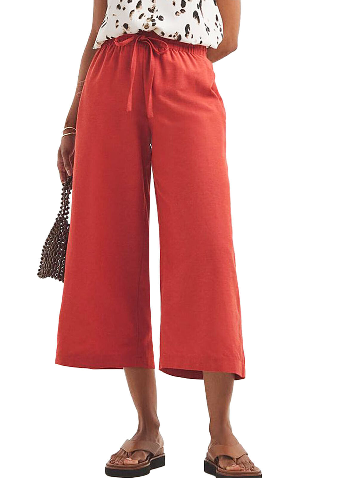 JD Williams Cinnamon Linen Blend Cropped Trousers Sizes 18, 20, 22, 24, 30, 32