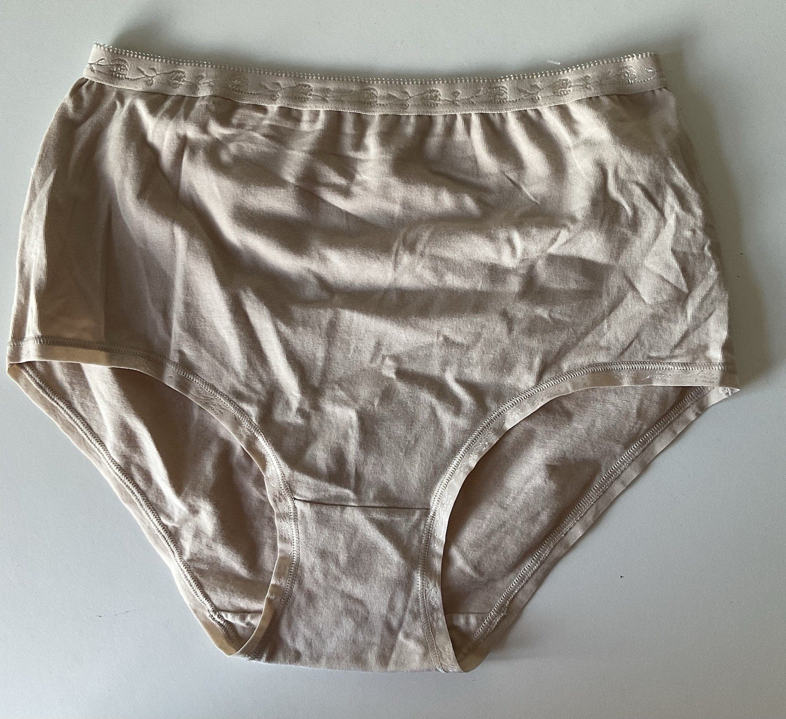 EX M*S Almond Cotton Rich Jacquard Waist High Rise Full Briefs Size 80