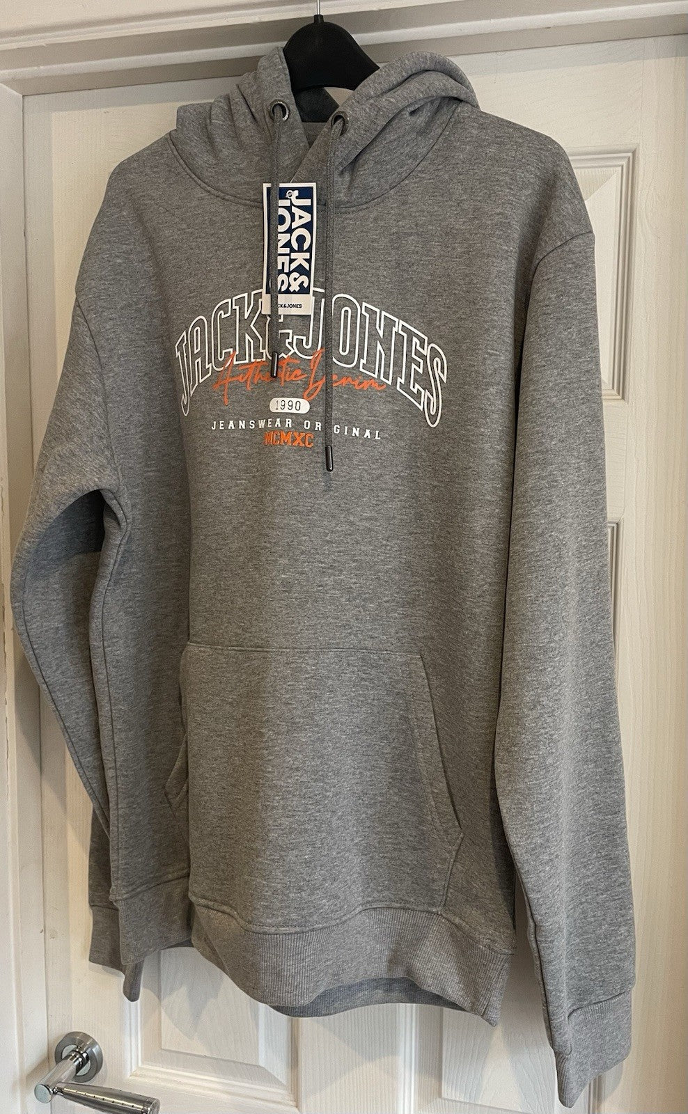Jack &amp; Jones Mens Grey Hooded Sweatshirt Hoodie Pullover Top Size L2