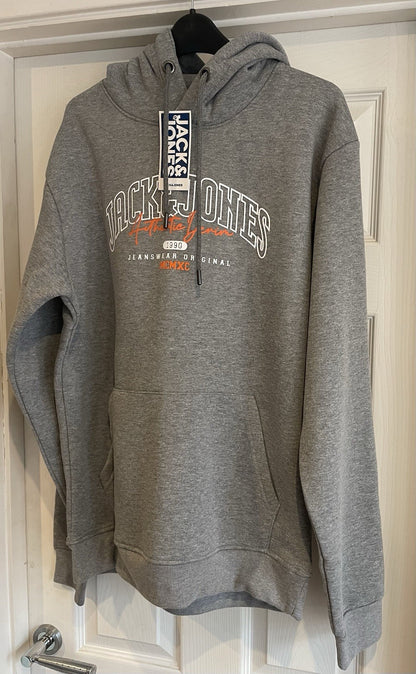Jack &amp; Jones Mens Grey Hooded Sweatshirt Hoodie Pullover Top Size L2