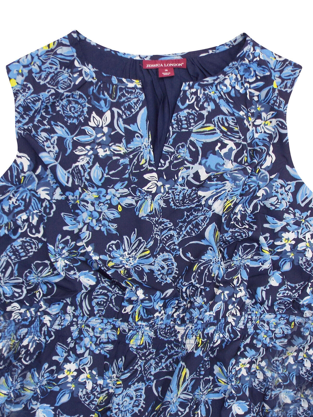 Jessica London Navy Sleeveless Floral Print Shirred Waist Dress Sizes 20 or 28