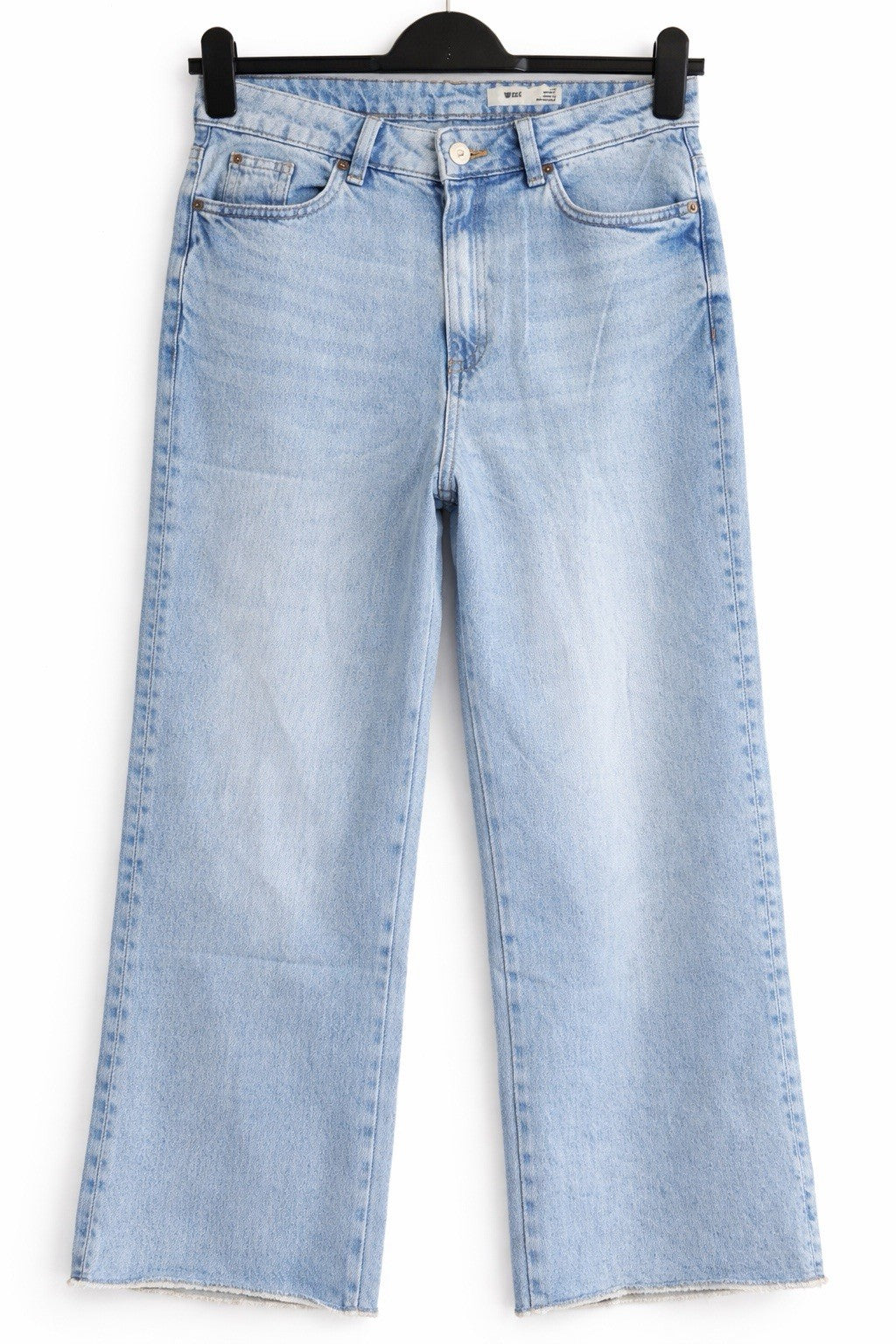 M*S Blue Cropped Jean Wide Leg High Waist Raw Hem Size 10 Short0