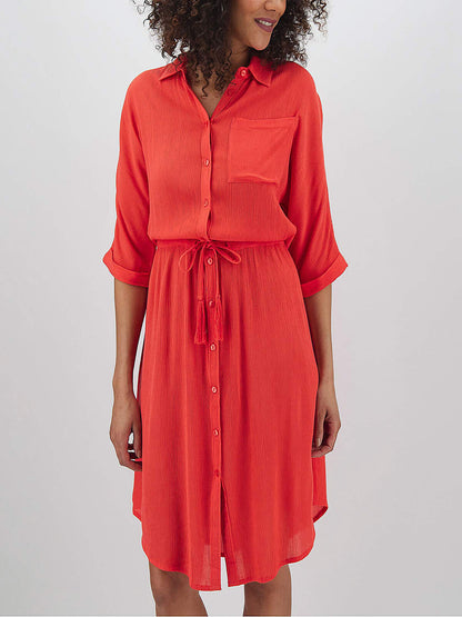 JD Williams Coral Crinkle Tie Waist Shirt Dress in Size 260