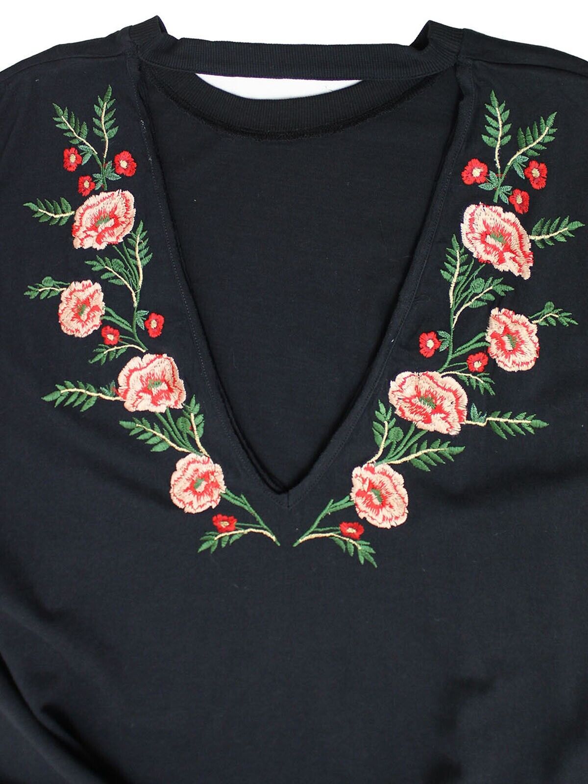 EX ASOS Black Floral Embroidered V-Back Midi T-Shirt Dress Sizes 12, 16, 18, 20