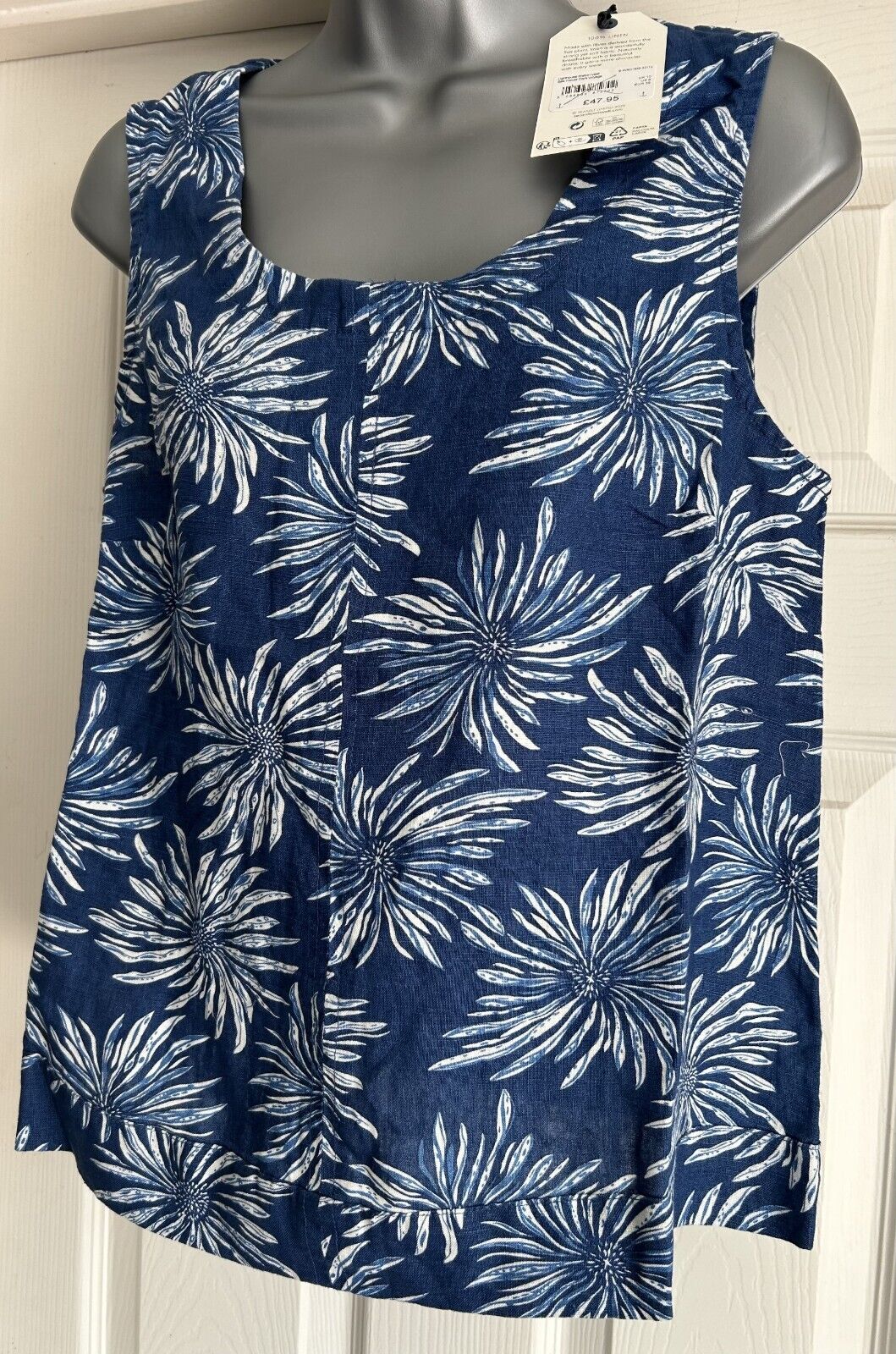 EX Seasalt Lighthouse Sea Flower Dark Voyage Station Linen Vest Top 10-22 RRP£48